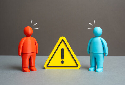 Conflict and disagreement between two parties. Disagreement between Democrats and Republicans on the subject. Political polarization, stalled dialogue and policy deadlock.