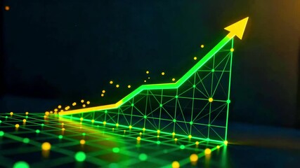 Digital growth chart upward arrow neon line graph data analysis success finance investment technology future progress metrics performance rising trend abstract background visualization - Powered by Adobe
