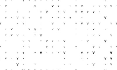 Seamless background pattern of evenly spaced black deer head symbols of different sizes and opacity. Illustration on transparent background
