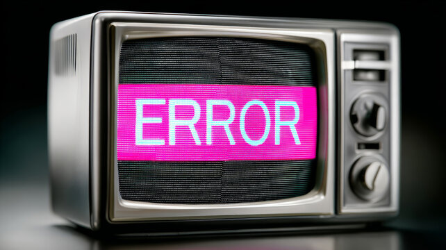 Vintage TV with error message on the screen, retro glitch effect. - Powered by Adobe