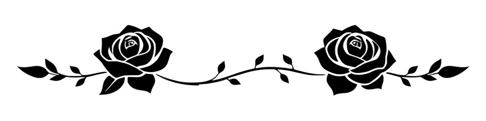 Black Rose Floral Border Silhouette, Elegant Botanical Decorative Design