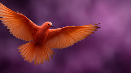 Obraz premium Red bird in flight against a vibrant purple background.