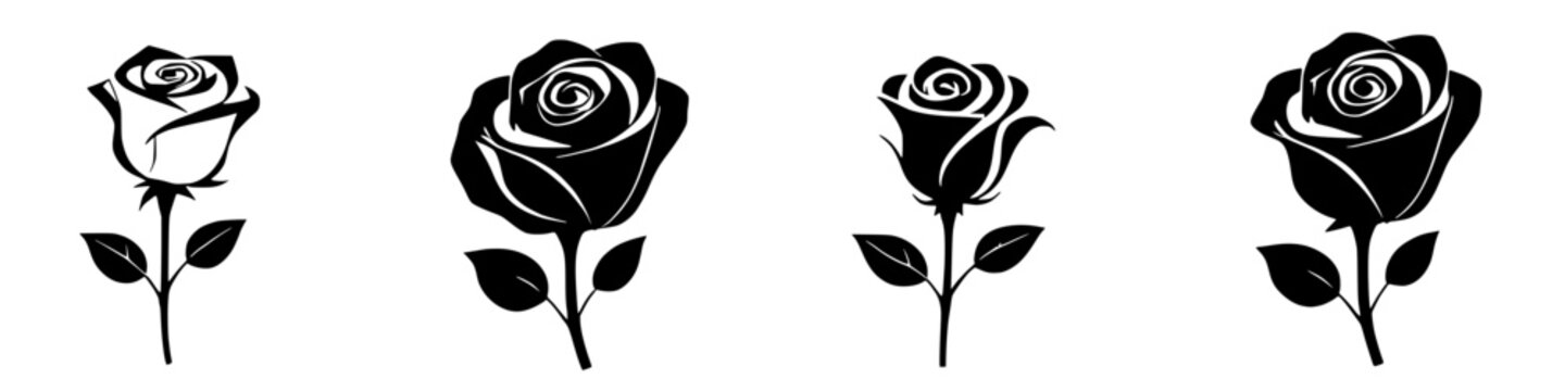 Black Rose Silhouette Sticker Set, Minimal Floral Tattoo Style Rose Icons