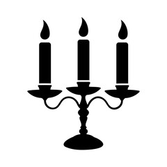 A large candlestick with candles symbol in the center. Isolated black symbol. Illustration on transparent background