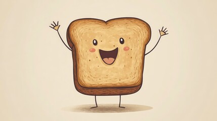 Happy Cartoon Slice of Bread Waving with Joy.