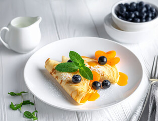 cr&ecirc;pes &agrave; l'orange et myrtilles