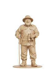 Obraz premium 지팡이를 짚고 웃는 노인 탐험가 미니어처 피규어 Smiling Elderly Explorer with Walking Staff Miniature Figure