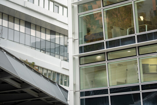 Modern abstract office architecture facade expressing corporate business finance in urban building background, professional financial concept and clean design