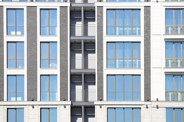 symmetry fronton exterior facade modern living building template concept pattern with calm beige gray and white colors background walls frame work view