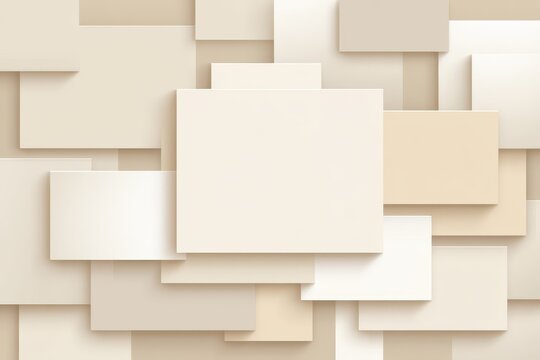Geometric abstract arrangement of overlapping beige and cream squares and rectangles creating layered depth