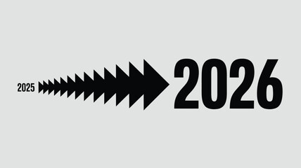 Modern timeline graphic from 2025 to 2026 with arrow