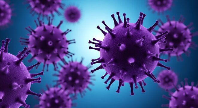 Purple viral particles floating in space - Powered by Adobe