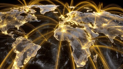 A map of the world with yellow lights