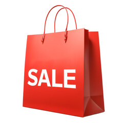 Red and white shopping bag sale mockup isolated on black background
