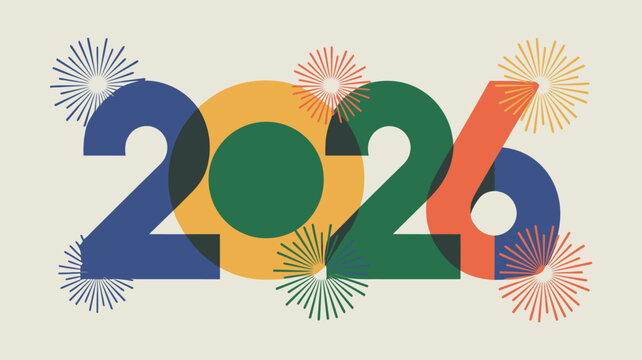 Vibrant 2024 celebration with colorful fireworks and bold typography