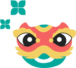 Cartoon Illustration of Chinese Lion Dance Head