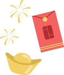 Chinese New Year Gold Ingot and Red Envelope