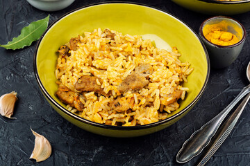 Meat Pilaf on a Serving Plate.