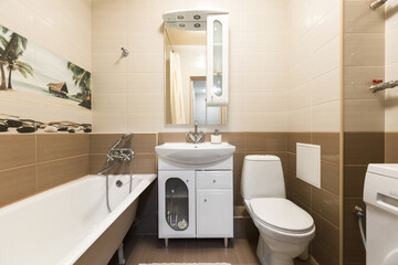 modern bathroom room with toilet and washing machine
