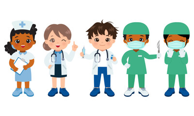 Cute kids doctors medical team