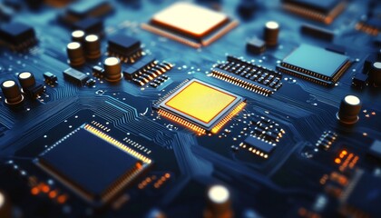 Illuminated Motherboard Layout Exploring Electronics and Technology Component Intricacies