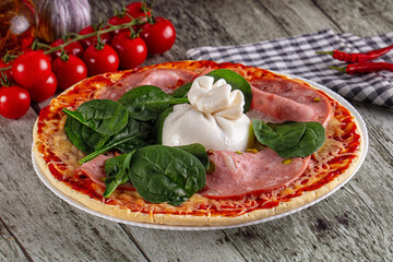 Pizza with mortadella and burrata