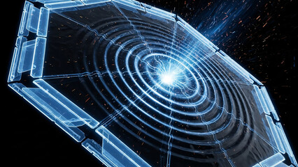 a blue and white object with a spiral design on it