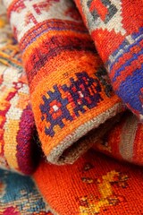 Fototapeta premium Multicultural textile patterns showcasing global collaboration with warm backdrops and bokeh style