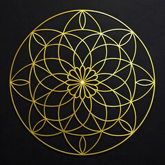 Fototapeta premium Intricate Golden Geometric Mandala Pattern on Black Background image photo