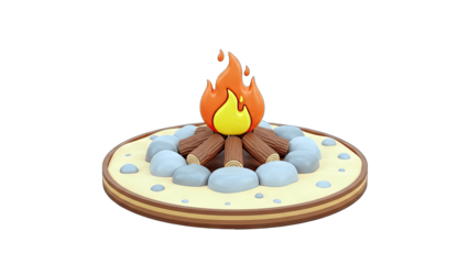 Cartoon Campfire Burning on a Sandy Base