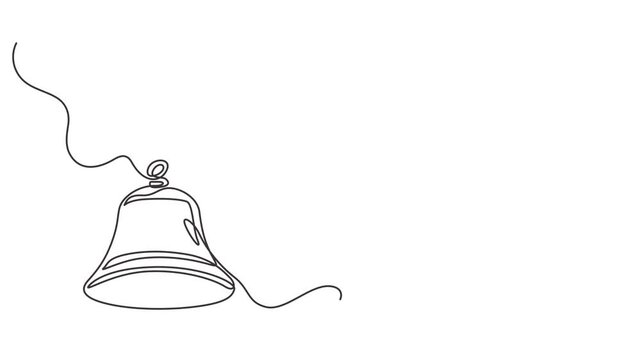 Christmas bell continuous one line drawing animation video. Full length single line art 4K animation, Minimal continuous line bell illustration symbolizing alert, notification and ringing concept, bel