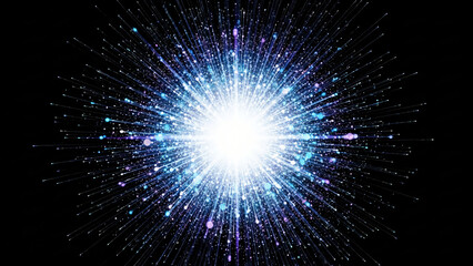 a bright explosion of light and stars on a black background