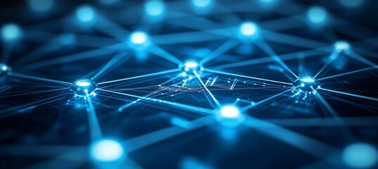 Futuristic Technology Network with Connected Nodes and AI Links in a Global Integration System