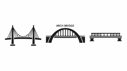Obraz premium Collection of bridge icons suspension, arch, and beam bridge styles for architecture and engineering projects