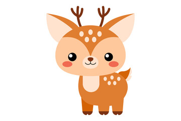 Cute cartoon deer character. Christmas Kawaii reindeer vector clipart logo icon. Cute forest animal. Stock vector illustration isolated on white background.