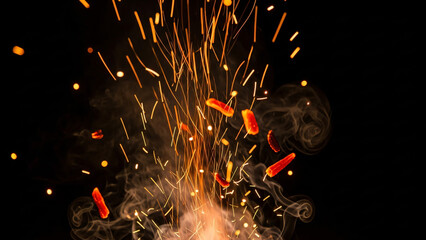 a lit fire with lots of hot peppers on it