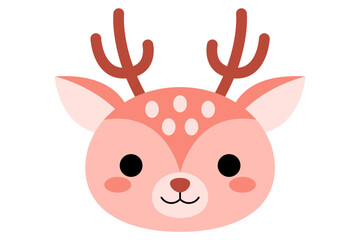 Cute Christmas deer head vector clipart. Kawaii reindeer face logo icon sticker. Cute forest animal. Stock vector illustration isolated on white background.	
