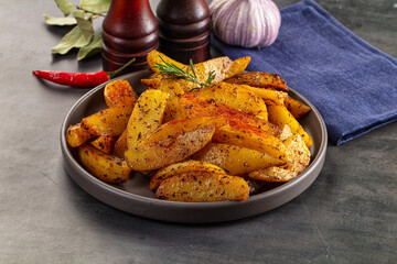 Baked crispy hot potato with rosemary
