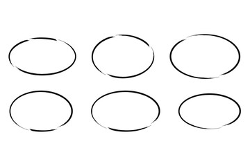 Highlight oval marker frames border line set. Hand drawn circle underscore set. Doodle style ovals and ellipses line template. Vector illustration isolated on white background.	