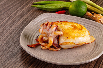 Gourmet roasted whole cuttlefish seafood