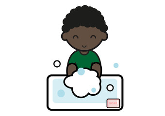 手を洗う黒人の男の子