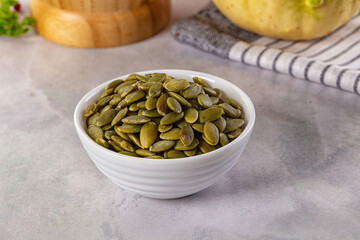 Fresh green pumpkin peeled seeds