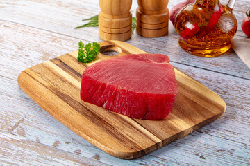 Raw fresh tuna fillet cut
