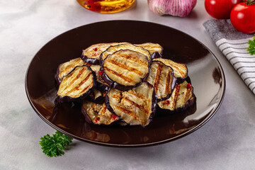 Tasty grilled eggplant round slices