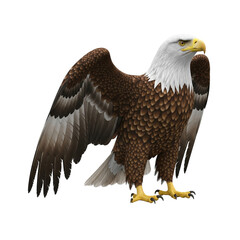 Obraz premium Bald eagle with white head brown wings spread against black background bird raptor