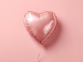 Shiny Pink Heart Shaped Balloon Floating on Pastel Background.