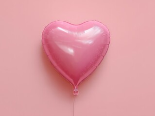 Shiny Pink Heart Shaped Balloon on Soft Pink Background.