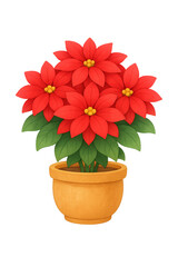 Red Poinsettia Winter Christmas Flower in Pot Transparent Background