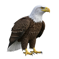 Obraz premium Bald eagle bird with white head brown body and yellow beak on black background image