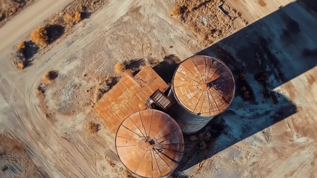 Abandoned grain silos aerial view